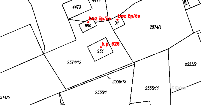 Lidečko 528 na parcele st. 951 v KÚ Lidečko, Katastrální mapa
