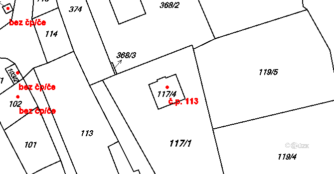 Čechovice 113, Velký Týnec na parcele st. 117/4 v KÚ Čechovice, Katastrální mapa