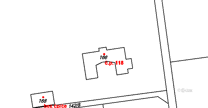 Myslechovice 118, Litovel na parcele st. 166 v KÚ Myslechovice, Katastrální mapa