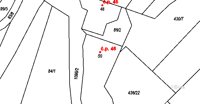 Šašovice 46, Želetava na parcele st. 50 v KÚ Šašovice, Katastrální mapa