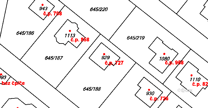 Líbeznice 727 na parcele st. 929 v KÚ Líbeznice, Katastrální mapa