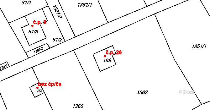Amalín 26, Slezské Rudoltice na parcele st. 169 v KÚ Ves Rudoltice, Katastrální mapa