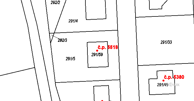 Helenín 5518, Jihlava na parcele st. 291/59 v KÚ Helenín, Katastrální mapa