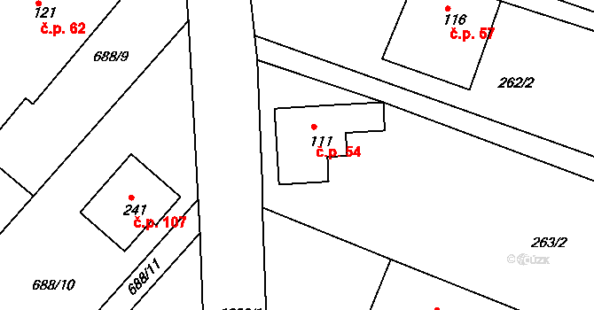 Teplýšovice 54 na parcele st. 111 v KÚ Teplýšovice, Katastrální mapa