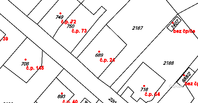 Vysoká Lhota 24, Čerčany na parcele st. 689 v KÚ Čerčany, Katastrální mapa