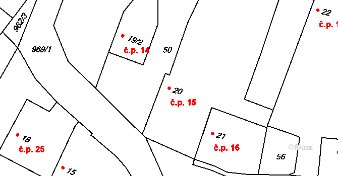 Dolní Záhoří 15, Záhoří na parcele st. 20 v KÚ Horní Záhoří u Písku, Katastrální mapa