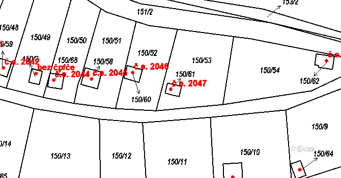 Domanínek 2047, Bystřice nad Pernštejnem na parcele st. 150/61 v KÚ Domanínek, Katastrální mapa