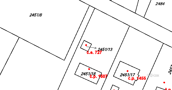Lutyně 727, Orlová na parcele st. 2451/13 v KÚ Horní Lutyně, Katastrální mapa