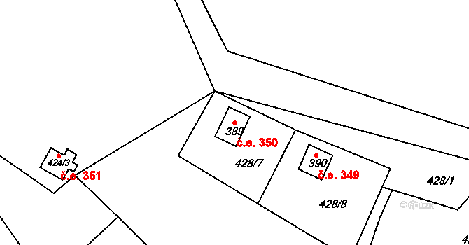 Skalsko 350, Pohoří na parcele st. 389 v KÚ Pohoří u Prahy, Katastrální mapa