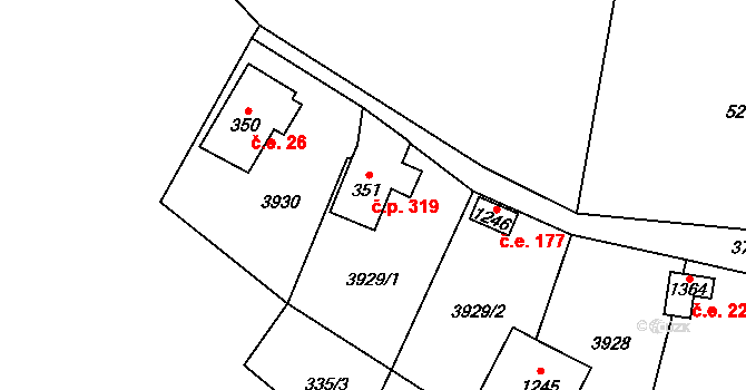 Hranice 319 na parcele st. 351 v KÚ Hranice u Aše, Katastrální mapa
