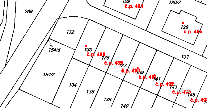 Želechovice nad Dřevnicí 489 na parcele st. 135 v KÚ Želechovice nad Dřevnicí, Katastrální mapa