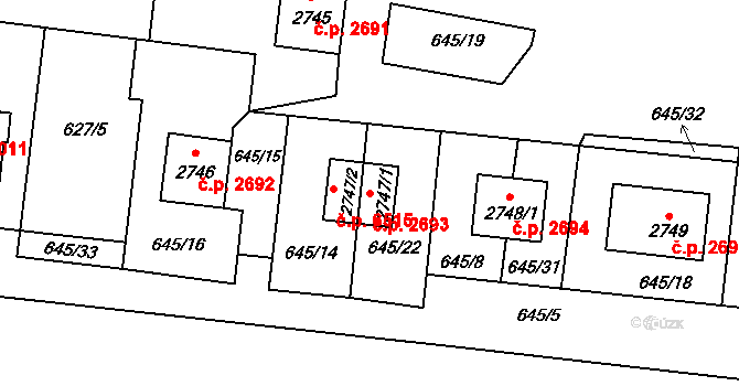 Zlín 2693 na parcele st. 2747/1 v KÚ Zlín, Katastrální mapa