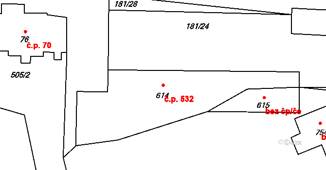 Rudná 532 na parcele st. 614 v KÚ Dušníky u Rudné, Katastrální mapa