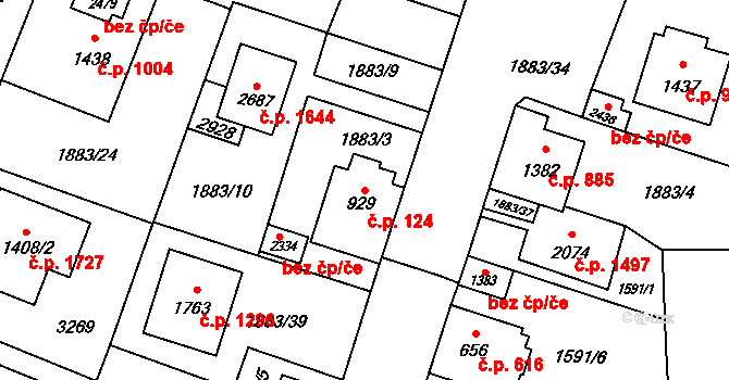 Kateřinky 124, Opava na parcele st. 929 v KÚ Kateřinky u Opavy, Katastrální mapa