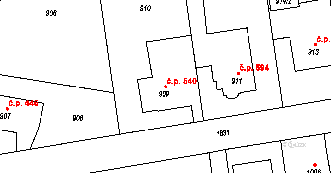 Kylešovice 540, Opava na parcele st. 909 v KÚ Kylešovice, Katastrální mapa