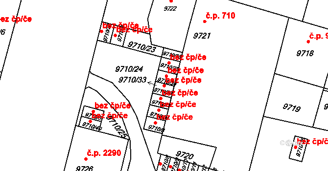Plzeň 46352147 na parcele st. 9710/33 v KÚ Plzeň, Katastrální mapa