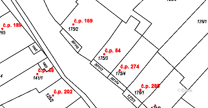 Březolupy 54 na parcele st. 175/3 v KÚ Březolupy, Katastrální mapa
