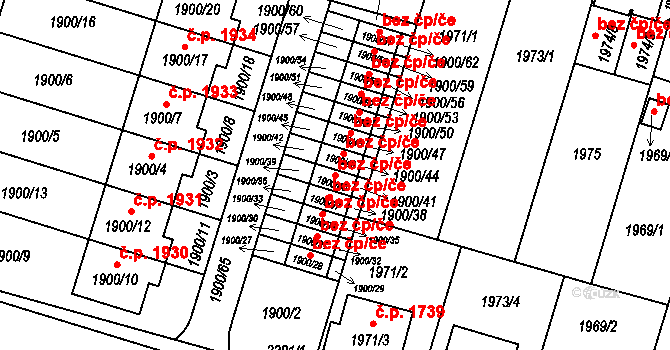 Teplice 49523147 na parcele st. 1900/40 v KÚ Teplice-Trnovany, Katastrální mapa