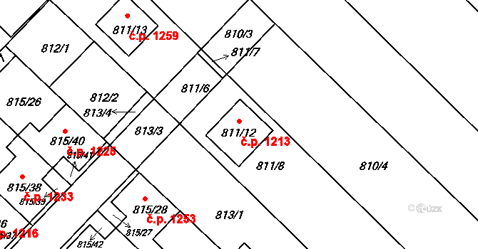 Rousínov 1213 na parcele st. 811/12 v KÚ Rousínov u Vyškova, Katastrální mapa