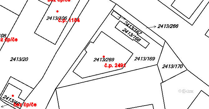 Pelhřimov 2491 na parcele st. 2413/269 v KÚ Pelhřimov, Katastrální mapa