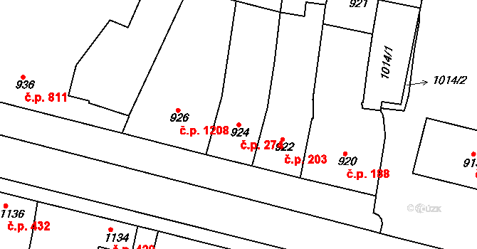 Nýřany 274 na parcele st. 924 v KÚ Nýřany, Katastrální mapa
