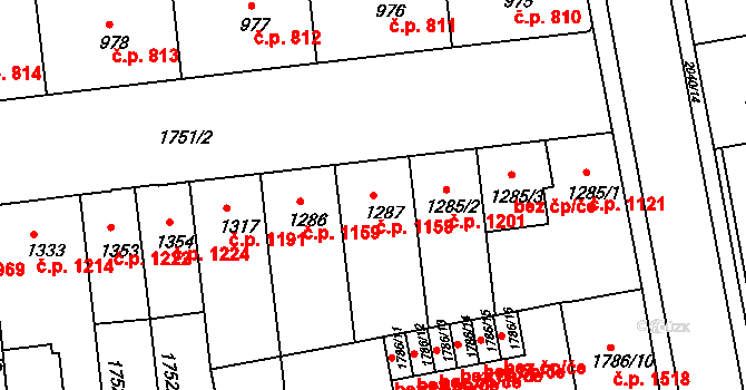 Slaný 1158 na parcele st. 1287 v KÚ Slaný, Katastrální mapa