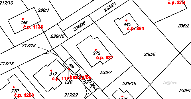 Rudná 887 na parcele st. 373 v KÚ Hořelice, Katastrální mapa