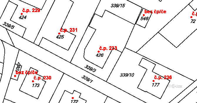 Štěchovice 233 na parcele st. 426 v KÚ Štěchovice u Prahy, Katastrální mapa