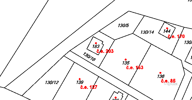 Travná 203, Horní Bradlo na parcele st. 183 v KÚ Travná u Horního Bradla, Katastrální mapa