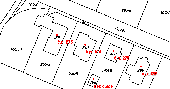 Býšť 194 na parcele st. 301 v KÚ Býšť, Katastrální mapa