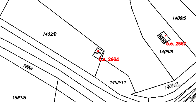 Žatec 2664 na parcele st. 6501 v KÚ Žatec, Katastrální mapa