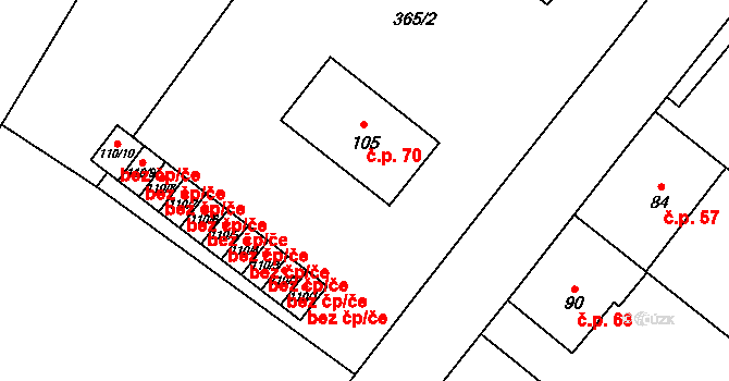 Jakubčovice nad Odrou 70 na parcele st. 105 v KÚ Jakubčovice nad Odrou, Katastrální mapa