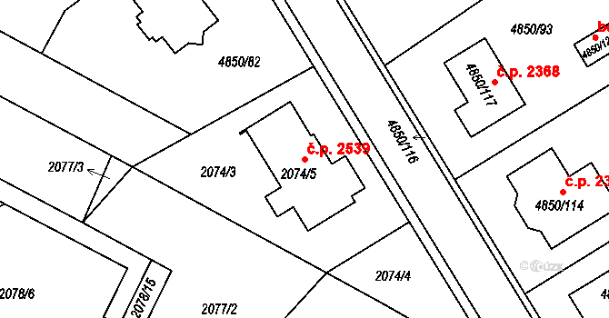 Boskovice 2539 na parcele st. 2074/5 v KÚ Boskovice, Katastrální mapa