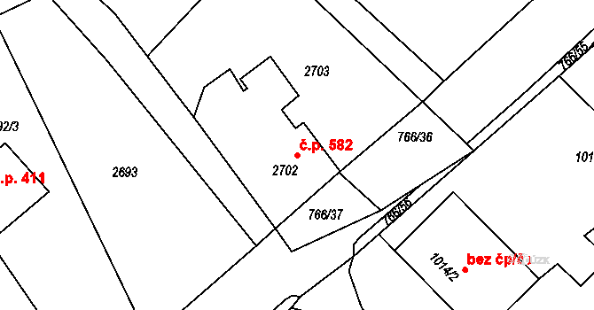 Kopřivnice 582 na parcele st. 2702 v KÚ Kopřivnice, Katastrální mapa