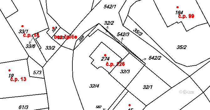 Zárybničná Lhota 126, Tábor na parcele st. 274 v KÚ Zárybničná Lhota, Katastrální mapa