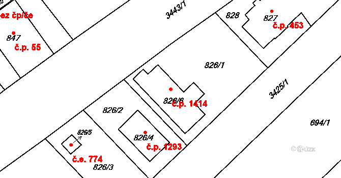 Poruba 1414, Orlová na parcele st. 826/6 v KÚ Poruba u Orlové, Katastrální mapa