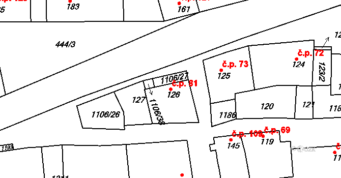 Černochov 81, Peruc na parcele st. 126 v KÚ Černochov, Katastrální mapa
