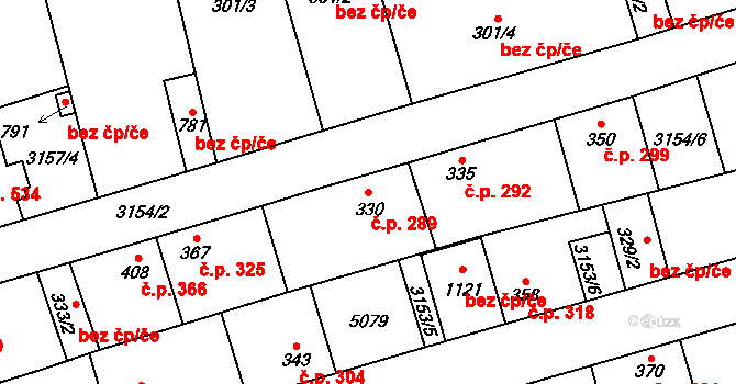 Kryry 289 na parcele st. 330 v KÚ Kryry, Katastrální mapa
