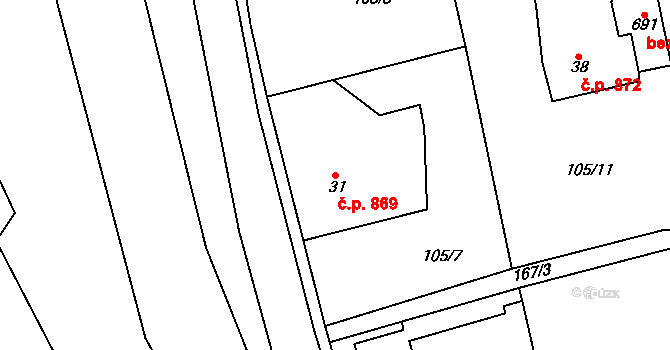 Světlá nad Sázavou 869 na parcele st. 31 v KÚ Horní Bohušice, Katastrální mapa