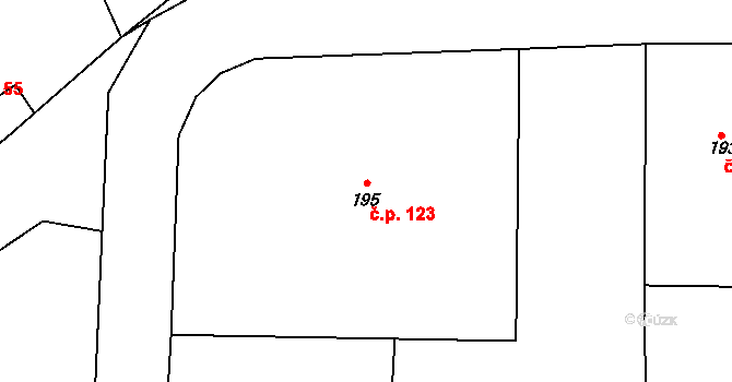 Uhelná Příbram 123 na parcele st. 195 v KÚ Uhelná Příbram, Katastrální mapa