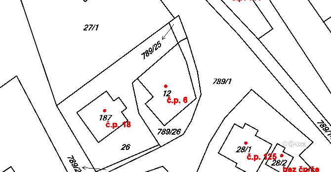 Merklovice 6, Vamberk na parcele st. 12 v KÚ Merklovice, Katastrální mapa