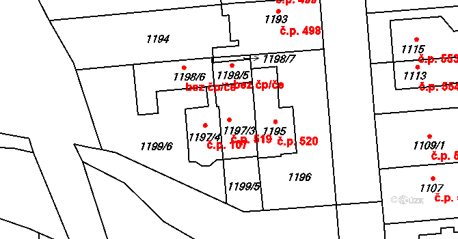 Dobruška 519 na parcele st. 1197/3 v KÚ Dobruška, Katastrální mapa
