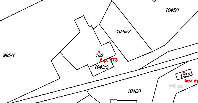 Rajnochovice 173 na parcele st. 152 v KÚ Rajnochovice, Katastrální mapa