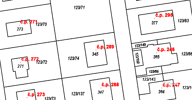 Černá u Bohdanče 289 na parcele st. 345 v KÚ Černá u Bohdanče, Katastrální mapa