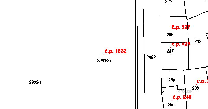 Rychnov nad Kněžnou 1832 na parcele st. 2963/27 v KÚ Rychnov nad Kněžnou, Katastrální mapa