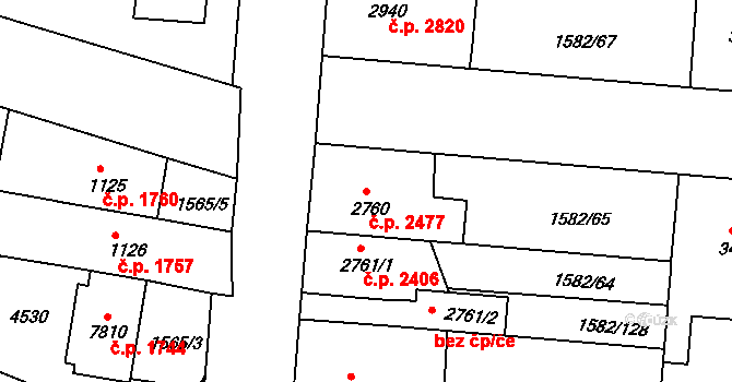 Kroměříž 2477 na parcele st. 2760 v KÚ Kroměříž, Katastrální mapa