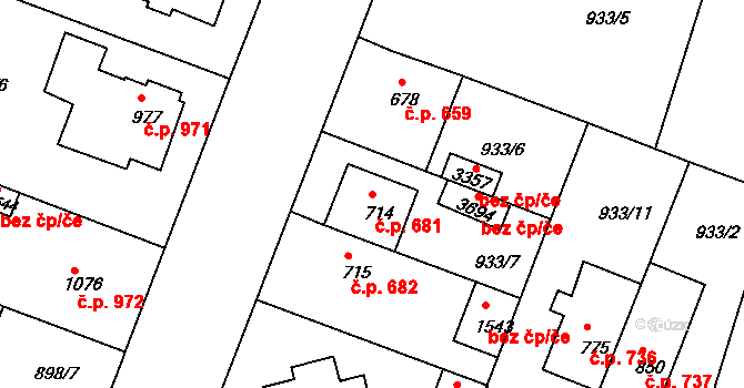 Bystřice pod Hostýnem 681 na parcele st. 714 v KÚ Bystřice pod Hostýnem, Katastrální mapa