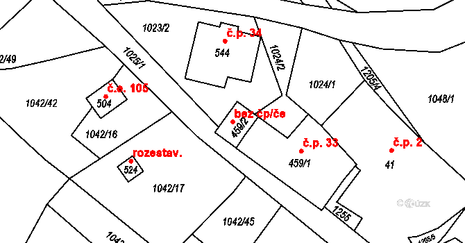 Rabyně 105160148 na parcele st. 459/2 v KÚ Rabyně, Katastrální mapa