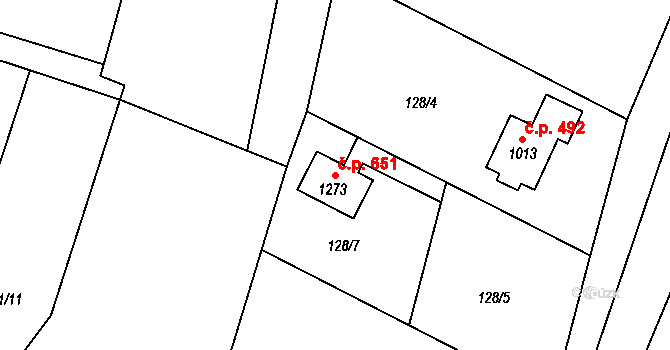 Raškovice 651 na parcele st. 1273 v KÚ Raškovice, Katastrální mapa