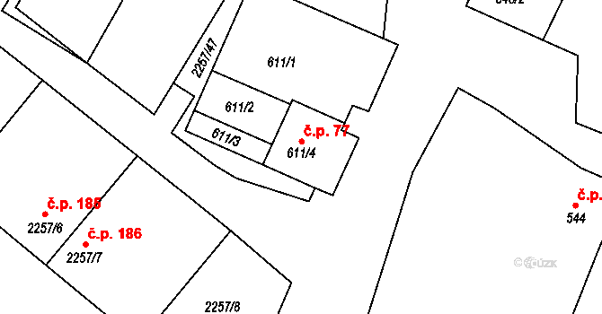 Litobratřice 77 na parcele st. 611/4 v KÚ Litobratřice, Katastrální mapa